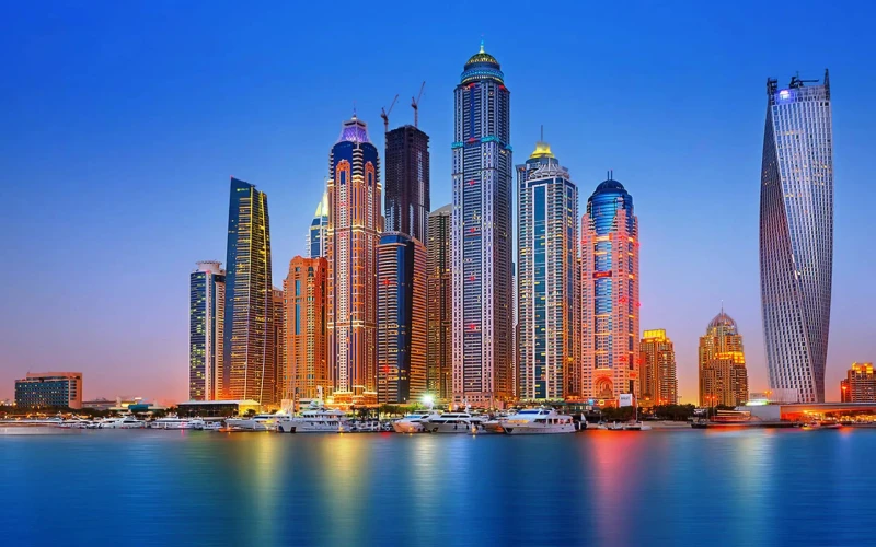 Dubai Marina with the tallest skyscrapers in the world