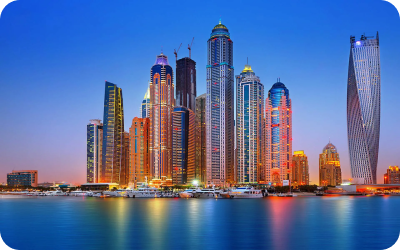 Dubai Marina with the tallest skyscrapers in the world